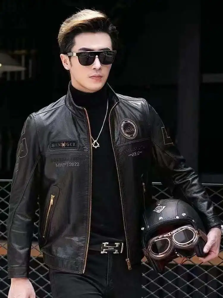 

Men's Biker Jaet 2025 Winter New Faion Stand Collar Casual Youth Slimming Sli Motorcycle Top Trendy Zipper Closure ort