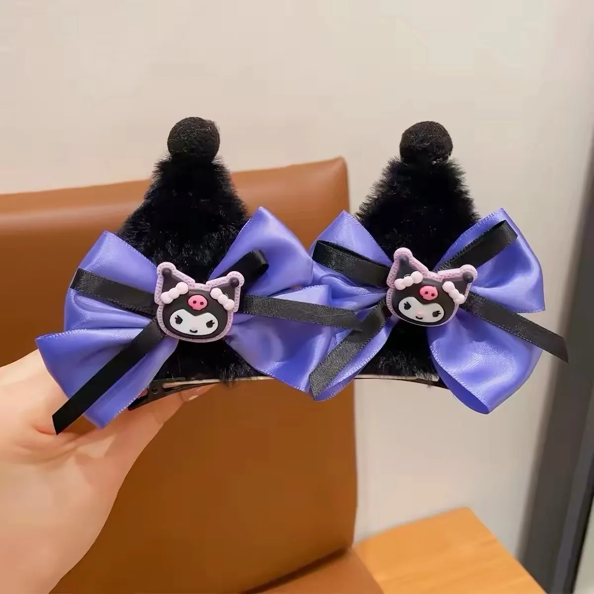 Sanrio Kuromi Mädchen Halloween-Kostümzubehör Cosplay Haarspangen Perücke Zopf Haargummi Bubble-Zopf Pferdeschwanz Haarband Schleifenklammer – Detail 9