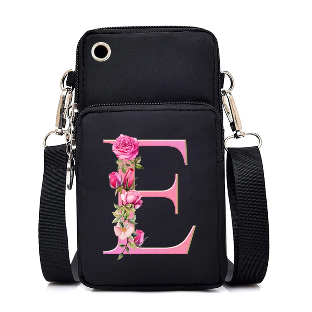 Pink Sakura Letter Series Crossbody Bag Cellphone 26 Alphabet A-Z Bags Mini Small Purse Y2k Fashion Cell Phone Portable Bags