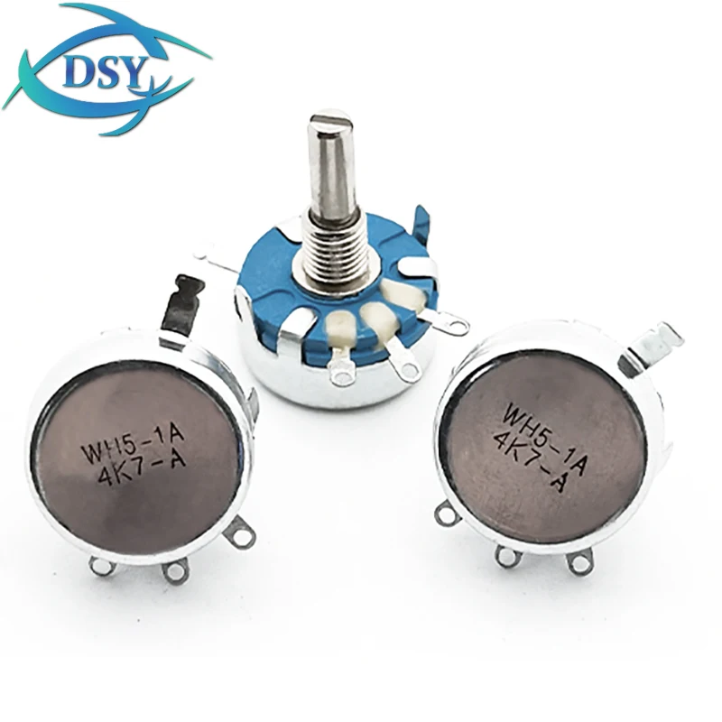 5PCS WH5 1K 2K 10K 47K 4K7 470R 100K 470K 220K 1K5 22K 1M Ohm WH5-1A 3-Terminals Round Shaft Rotary Taper Carbon Potentiometer