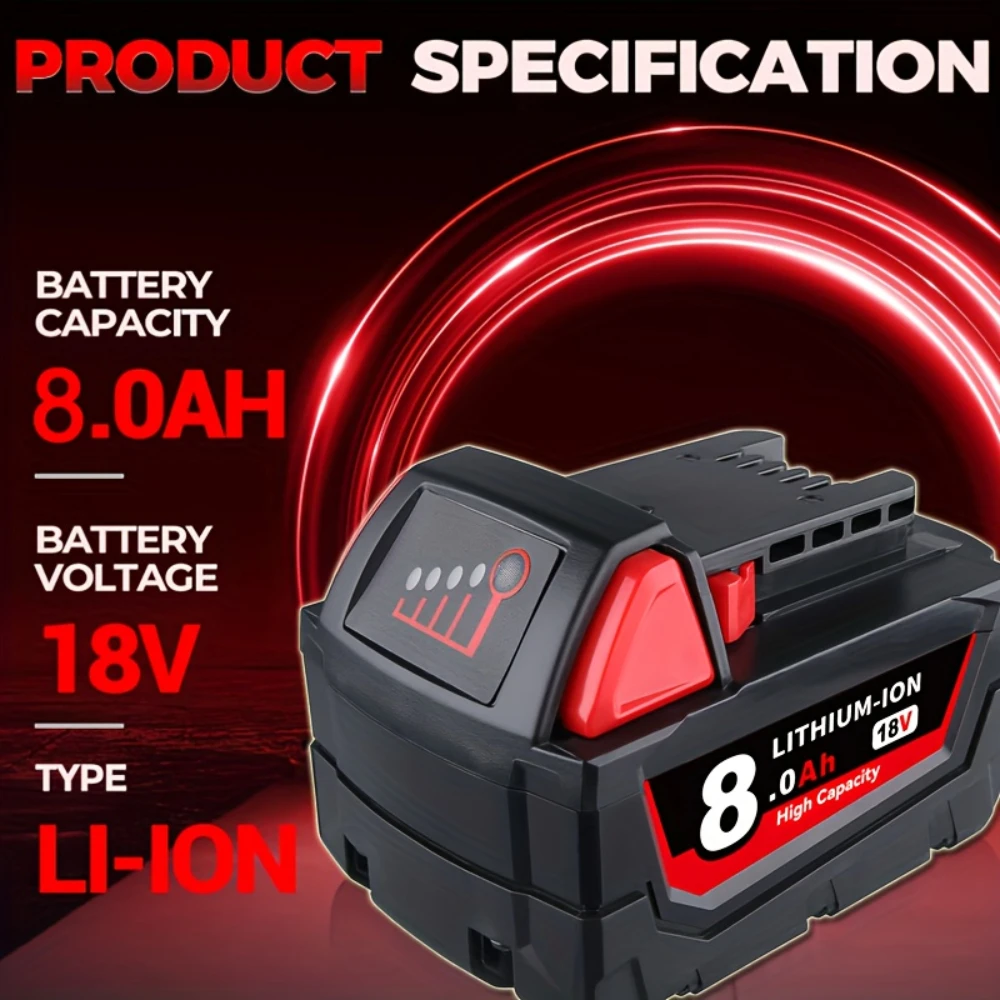 

100%For Milwaukee M18 18V 8000mAh 18650 Lithium Replacement Battery For Milwaukee 48-11-1860 48-11-1850 48-11-1840 Tool Battery