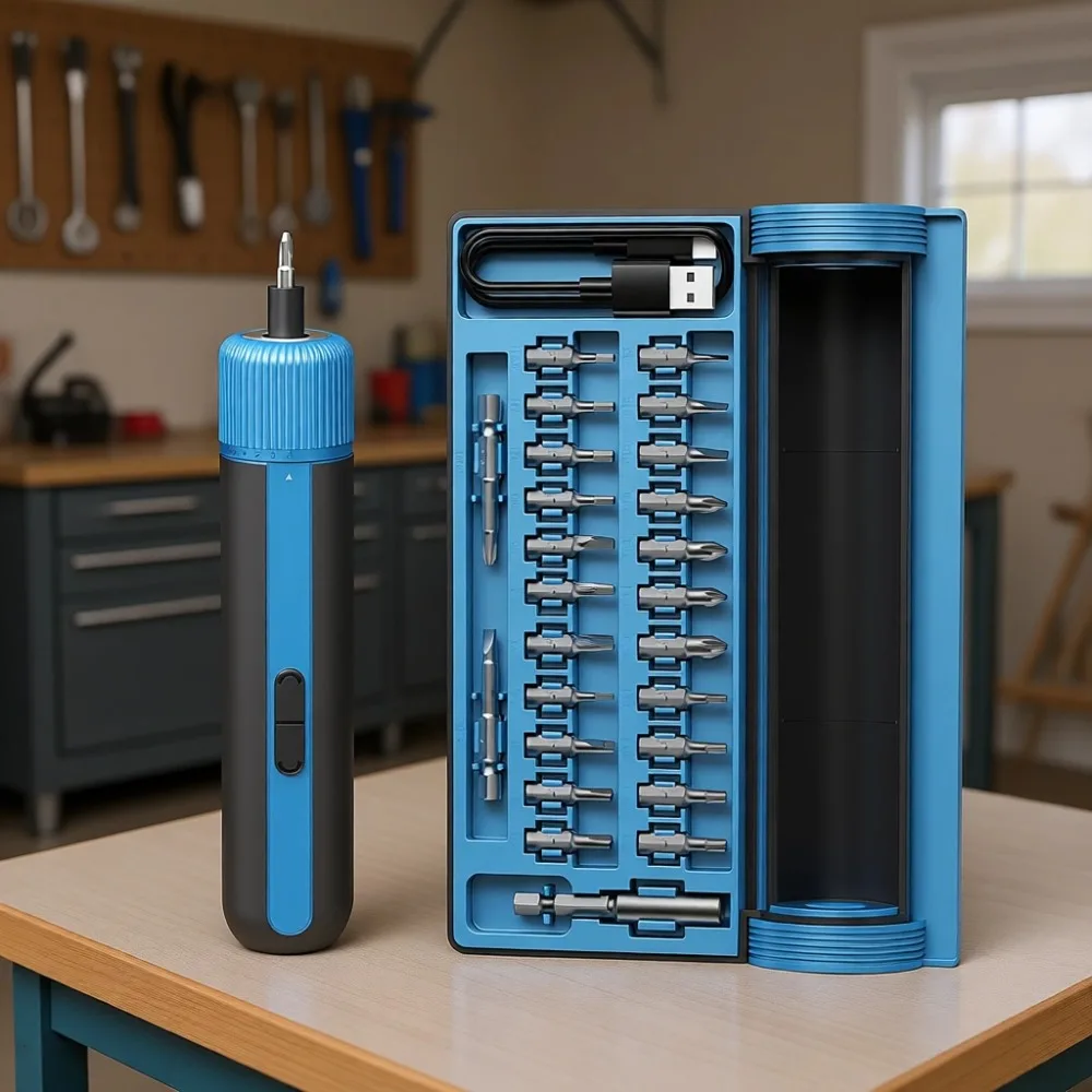 

4V Cordless Electric Screwdriver 10N.m High Torque 260 RPM 4 Speed 2200mAh USB C 25 S2 Bits for DIY Home Repair