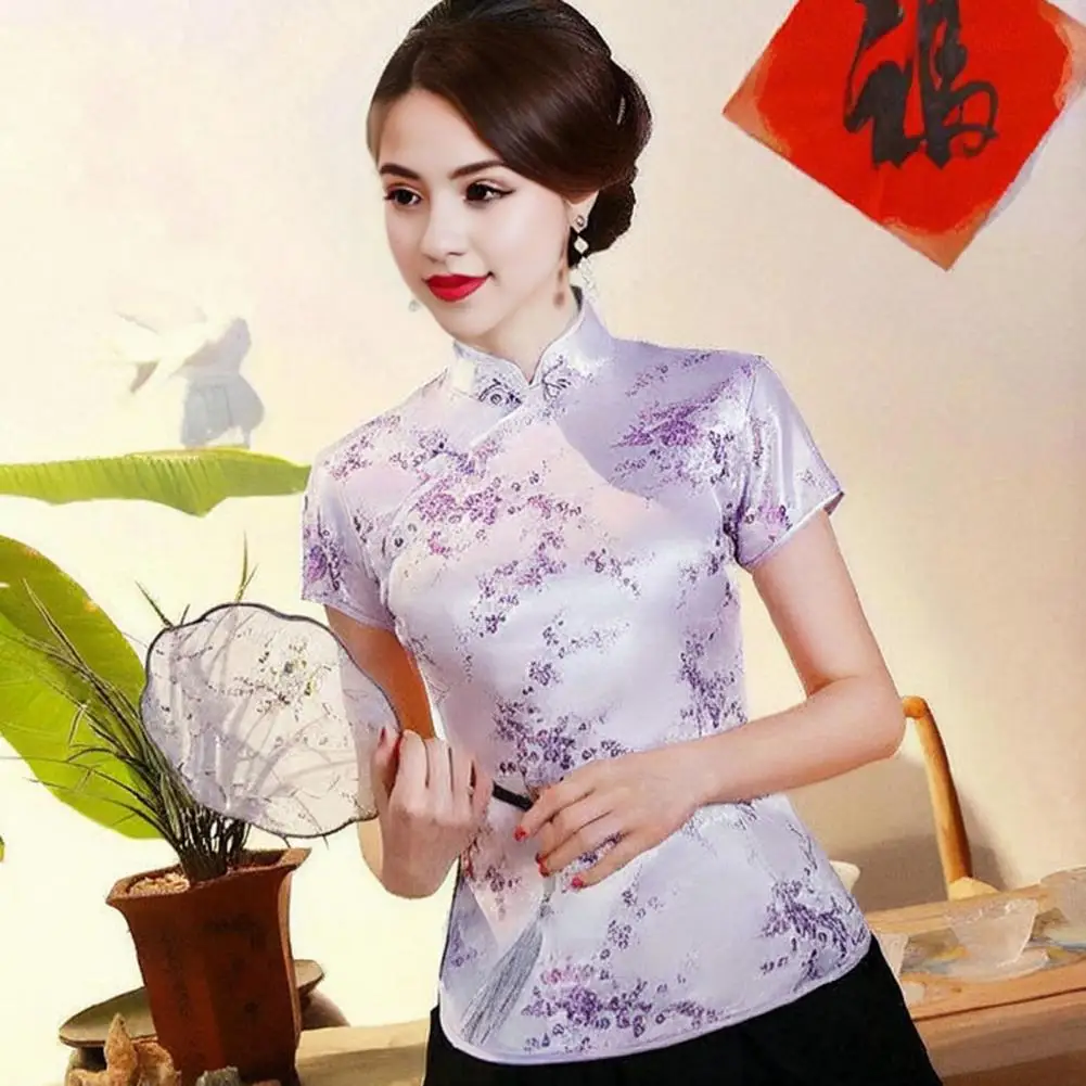 Oversize 3XL 4XL Women Satin Shirt Summer Vintage Chinese Style Blouse Dragon Female Wedding Clothing Traditional Classic Tops