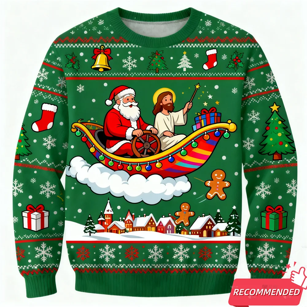 Santa Jesus Ugly Christmas Sweaters Unisex Clothing Goat Graphic Mens Sweater Xmas Holiday Crew Neck Pullovers Women Sweatshirts #5