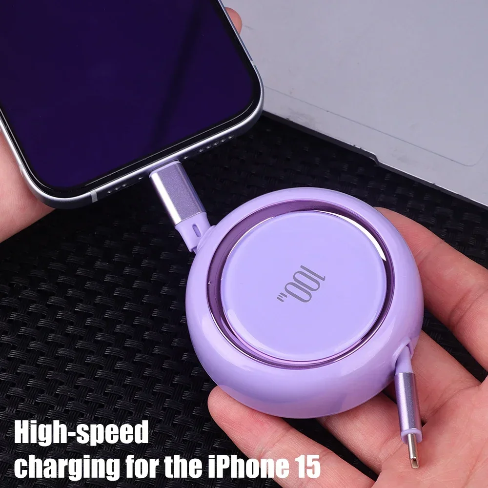 PD100W Retractable USB Type C to USB C Cable For iPhone 15 Pro Max For MacBook Samsung Xiaomi Wire Fast Charge Data Cable Cord