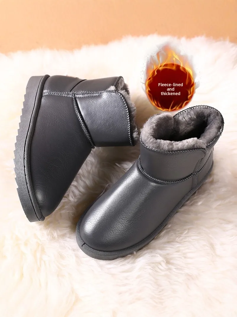 Northeast Men's Winter Snow Boots Fleece Lined Leather Surface Thickened Warm Rubber Sole Waterproof Anti Slip Fur Integrated...