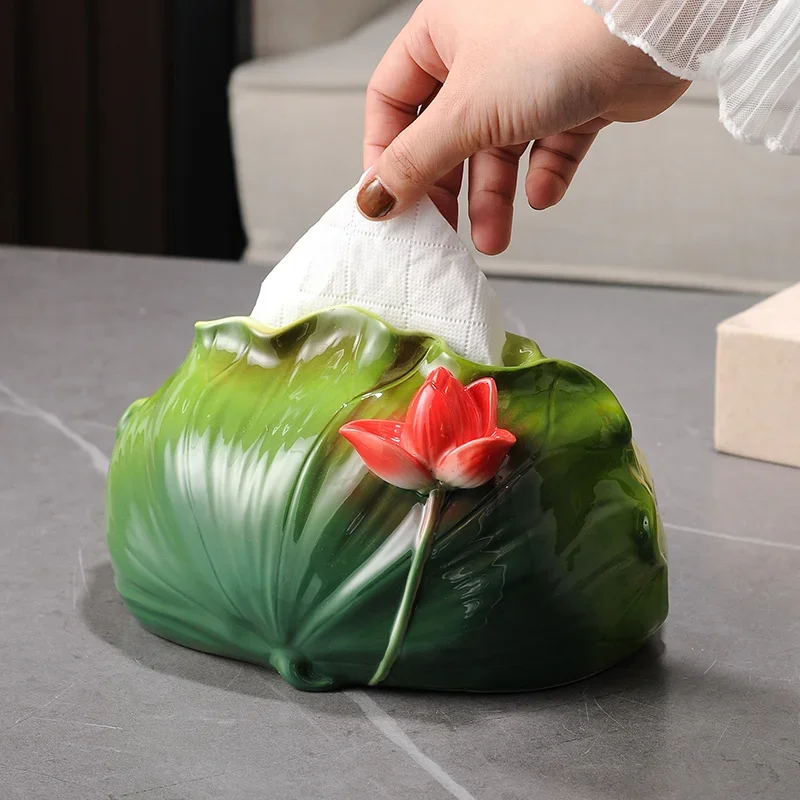 Ceramic tissue box, living room decoration, high-end pumping carton, household new Chinese coffee table ornament, new home gift