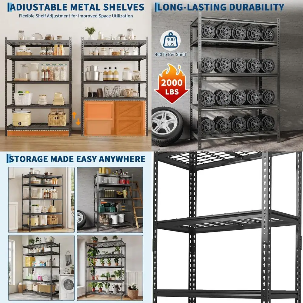 

Sturdy 5-Shelf Metal Rack, 2500 lbs Load Capacity, 36x16x72 Adjustable Storage for Home and Garage