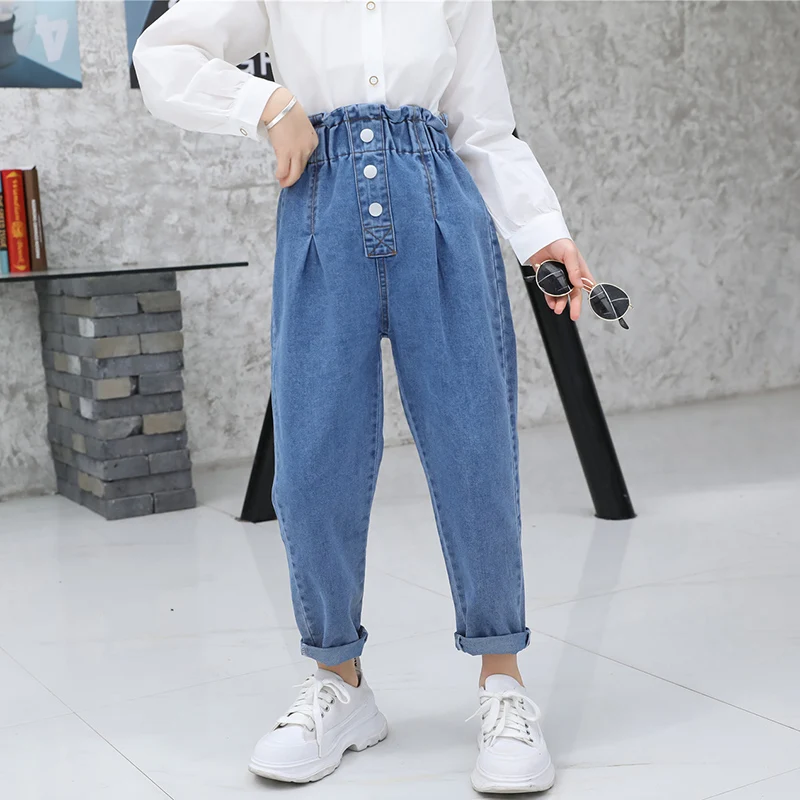 Girls Jeans With Button Kids Jeans For Girls High Waisted Jeans Children Casual Style Pants Children\'s Clothing Spring Autumn