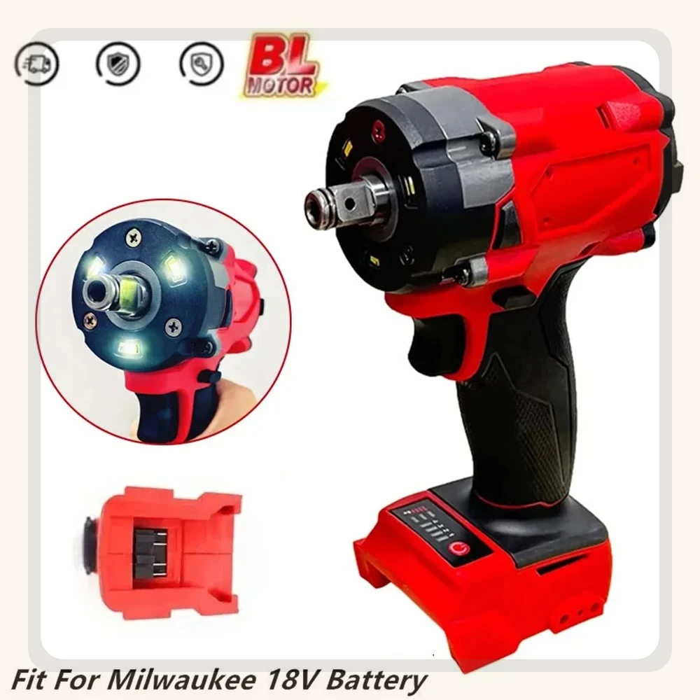 

New Brushless Impac Wrench 500N.m Electric Driver 1/2" Repair Cordless Screwdriver 4 Gears Power Tools for Milwaukee 18V Battery