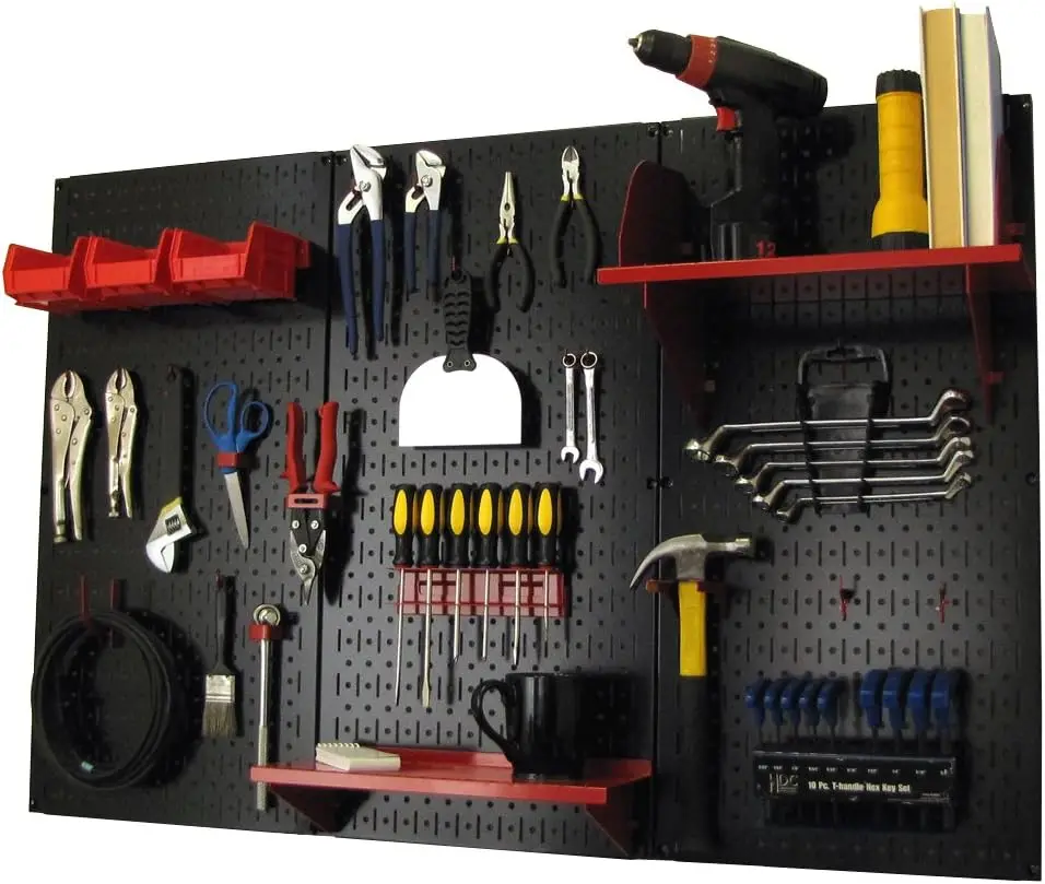 Organizer Wall Control 4 ft. Metal Pegboard Standard Tool Storage Kit with Black Toolboard and Red Accessories