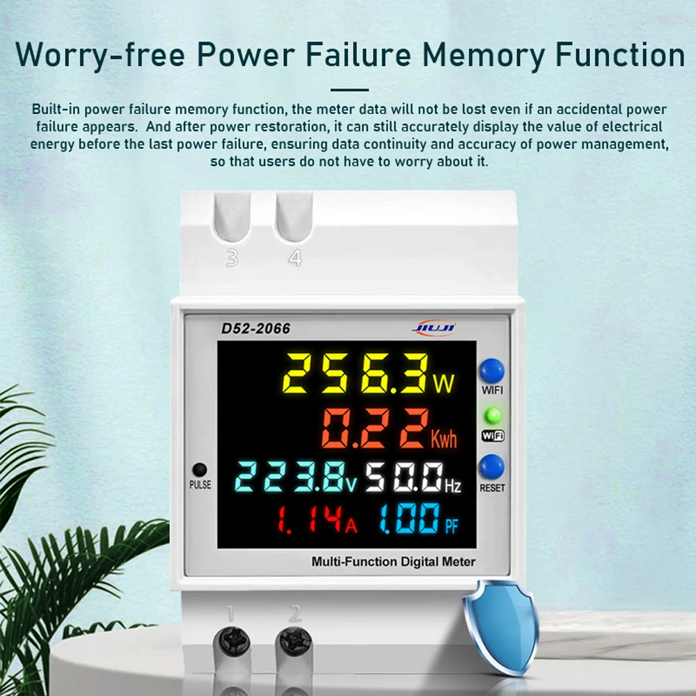 Tuya WiFi Home Intelligent Digital Display Electricity Meter DIN-Rail Voltage and Current Meter Multi-function Power Factor Freq