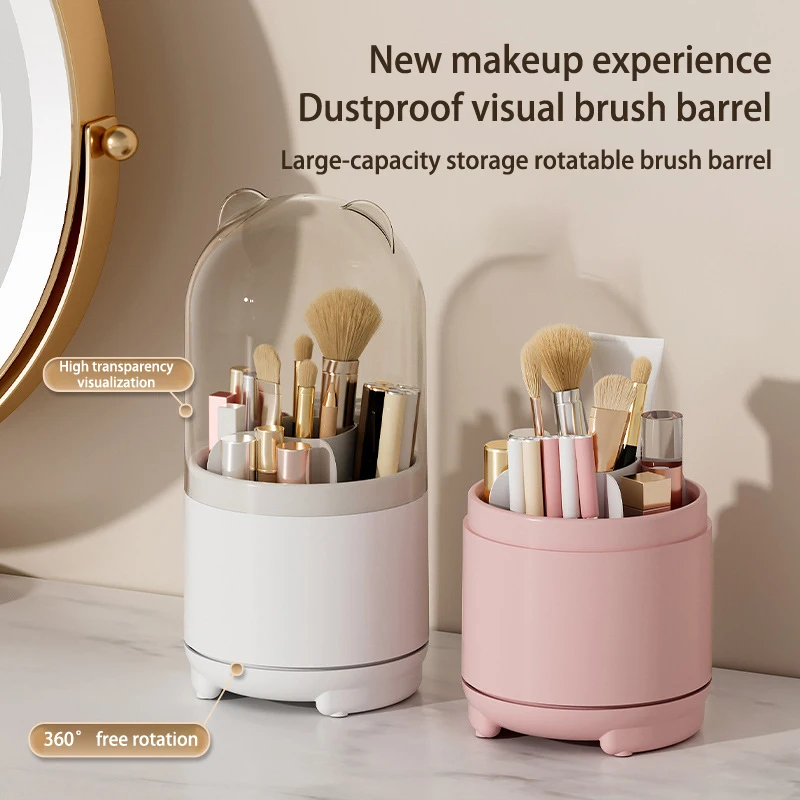 

360 Rotating Makeup Brush Holder Organizer Cosmetic Makeup Organizer Storage With Lid For Vanity And Bathroom