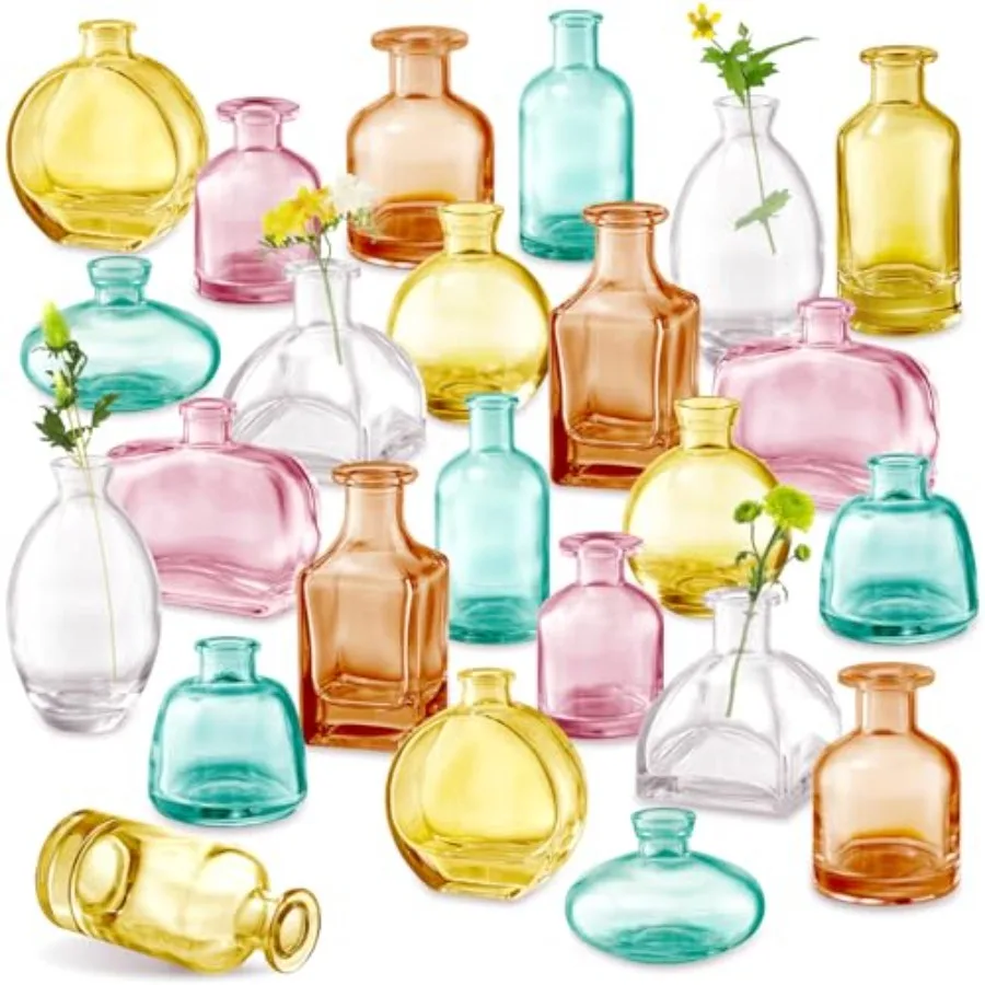 

Bud Vases in Bulk - Mini Glass Bud Vases for Centerpieces, Colored Glass Vases, ful Bud Vase, Small Vases for Flowers, Modern V