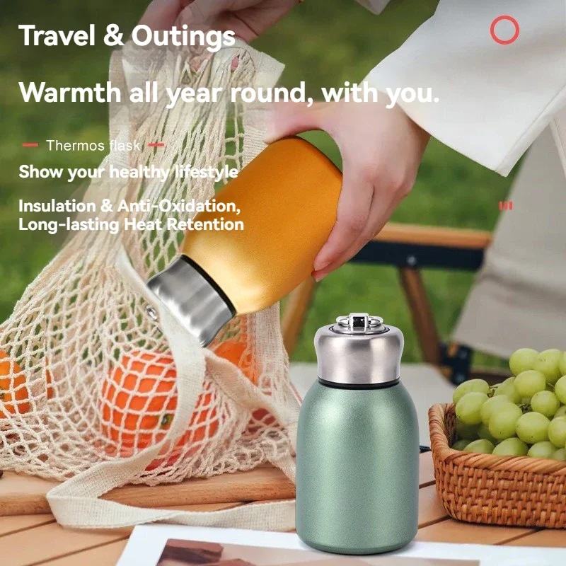 300ML Stainless Steel Vacuum Flask with Lifting Ring Travel Water Bottle Coffee Mug Portable Car Insulated CupMini Thermos Cup