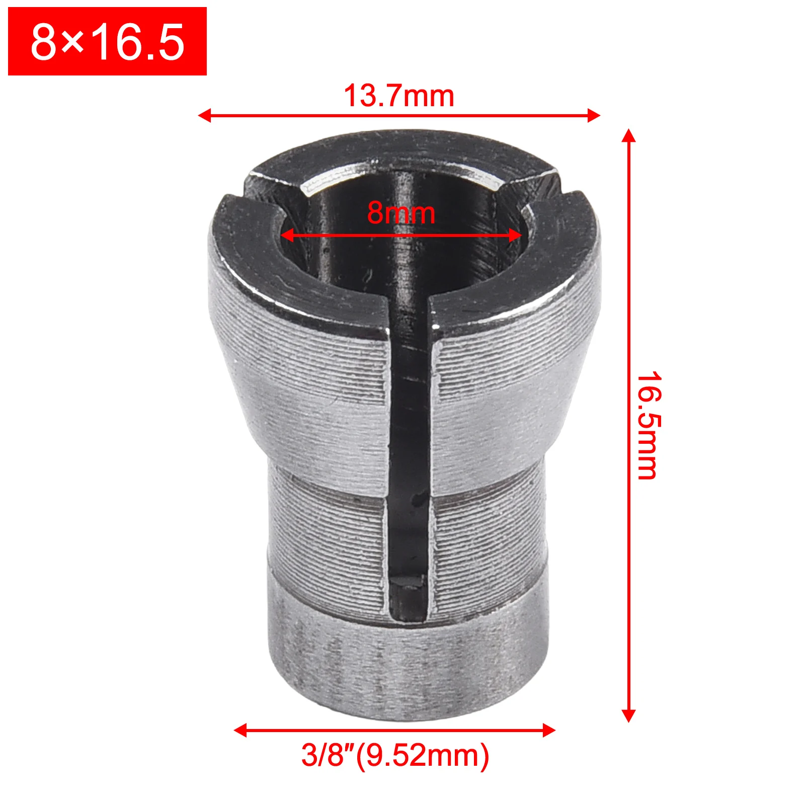 Collet Chuck Adaptador para Gravura e Máquina de Corte, Roteador Elétrico Bit, Fresa, 8mm x 16.5mm, 1PC