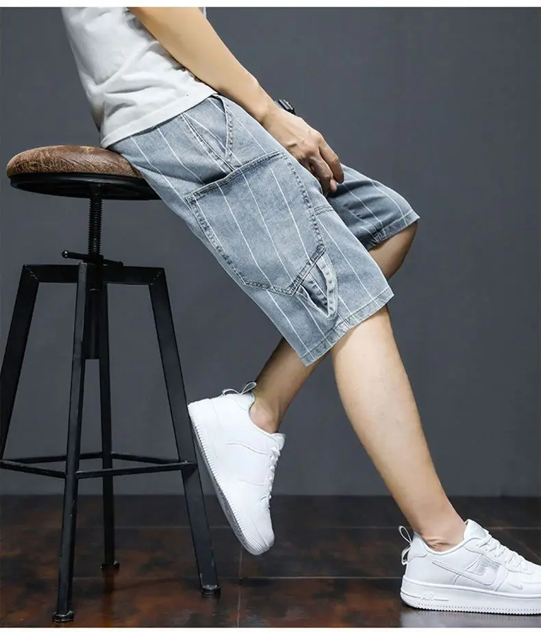Men Denim Summer Thin Elastic 55-point Trend Korean Versatile Casual Pants