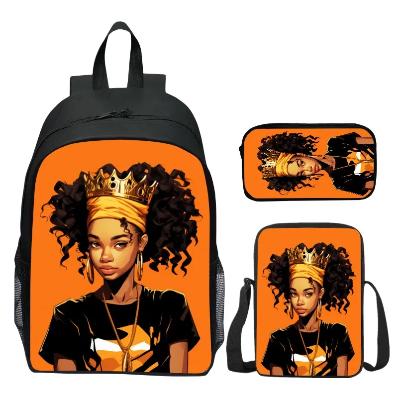 3 pieces/set of digital printed cute African girl children's school bags, youth student shoulder bag, girl backpack