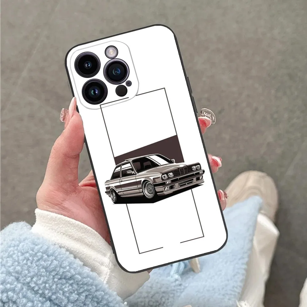 Funda de teléfono para coche B E30 para iPhone 16,15,14,13,12,11,Plus,Pro Max,XS,X,XR,SE,Mini,8,7 funda negra de silicona suave