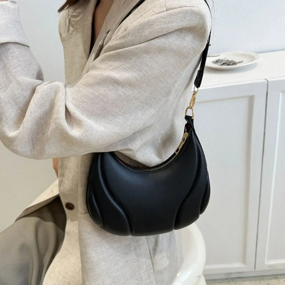 Large Capacity Hobo Sling Dumpling Bag Fashion Solid Color PU Leather Shoulder Bag Casual Underarm Bag Women Girls