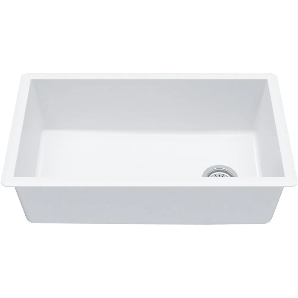 

QU-670 Undermount Quartz Composite 32 in. Single Bowl Kitchen Sink in White