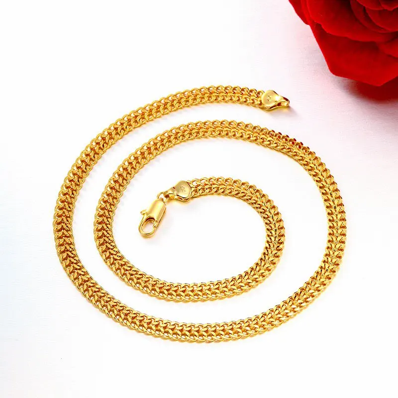 XP Jewelry --( 45 60 cm x 6 mm) 24 k Pure Gold Plated 2 Woven Chain Necklaces for Men Women Fashion Jewelry view 4