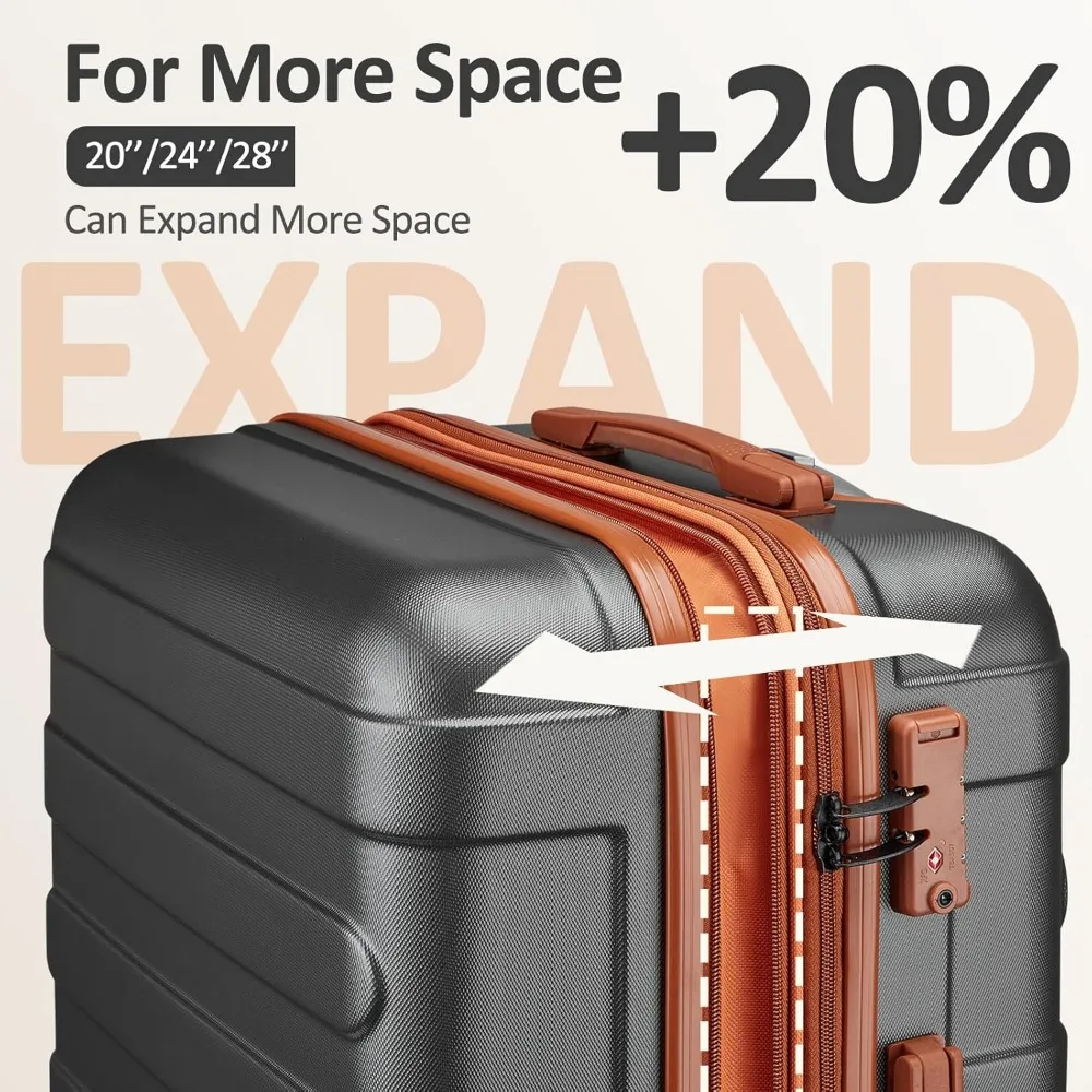 Lightweight Spinner Luggage Set with TSA Lock: 3-Piece Hard Shell Suitcases for Travel - 20, 24, and 28 Carry-On and Check-In Op