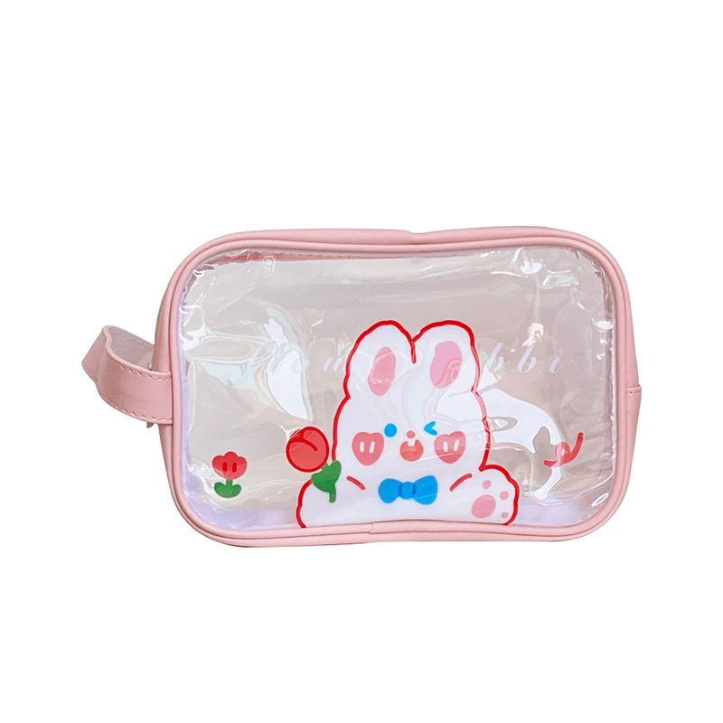 Kawaii Beach Bag for Women PVC Transparent Large Capacity Cartoon Makeup Bags Korean Fashion Cute Pink Waterproof Toiletries Bag