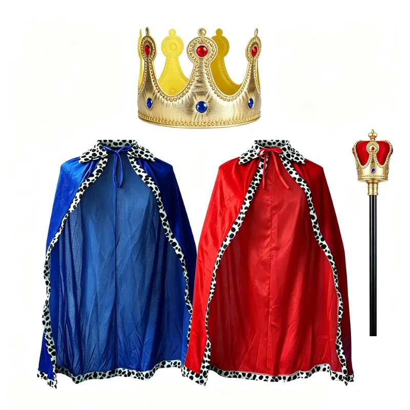 Halloween King Cape, Parent‑Child Cosplay Cloak Red Blue Trim Cape for Halloween Cosplay, Carnival Party Fancy Dress Costume