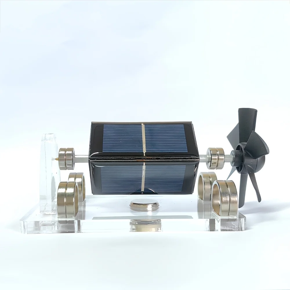 Dimostrazione del motore a levitazione magnetica ad energia solare, base in acrilico con pale del ventilatore, regalo scientifico creativo per adulti, PMM bianco