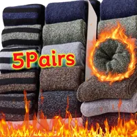 5 Pairs Winter Warm Thick Wool Socks Retro Solid Striped Color Mid Length Sock Soft Ultra Thicker Men Antifreeze Cashmere Socks