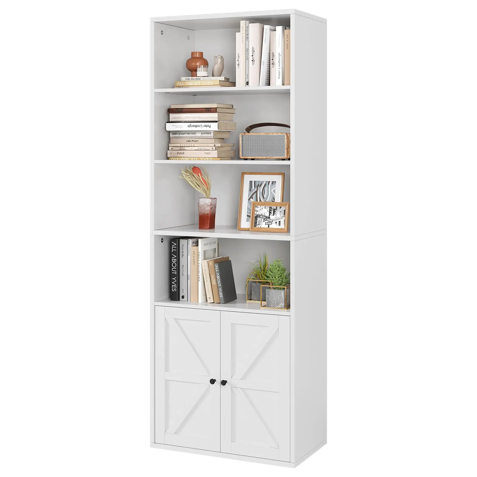 

Большой книжный шкаф с дверцей, высотой 71,4 дюйма, деревянный стеллаж для гостиной, спальни, офиса