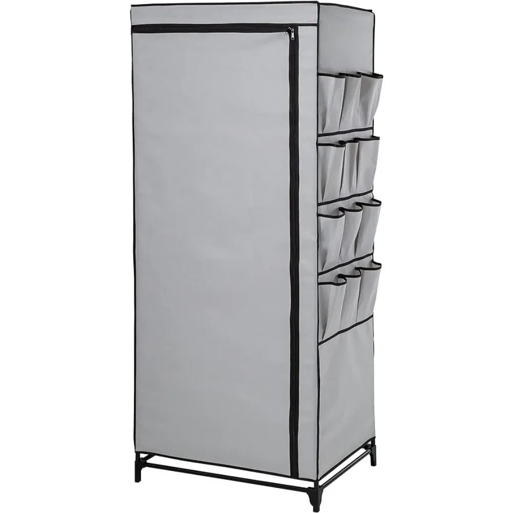 

Closet Wardrobe, 27-Inch Wide Portable Wardrobe Closet with Cover and Side Pockets, Gray Grey, 20lbs, Portable Closet