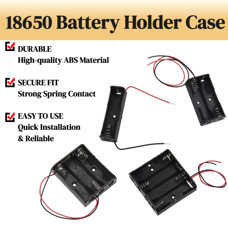 3pcs 18650 Battery Holder Box 1 Slot 3.7V Battery Storage Case 1/2/3/4 Cell Plastic Container with Connect Black Red Wires