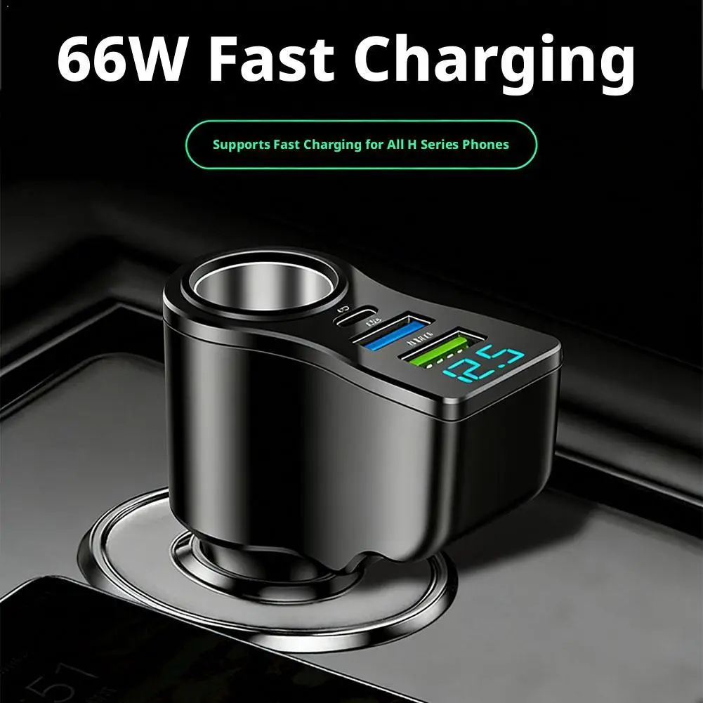 

4-in-1 Charger Power Extender USB USB-C PD Super USB-A Car Cigarette Lighter With Digital Display For Phone Fast Charging