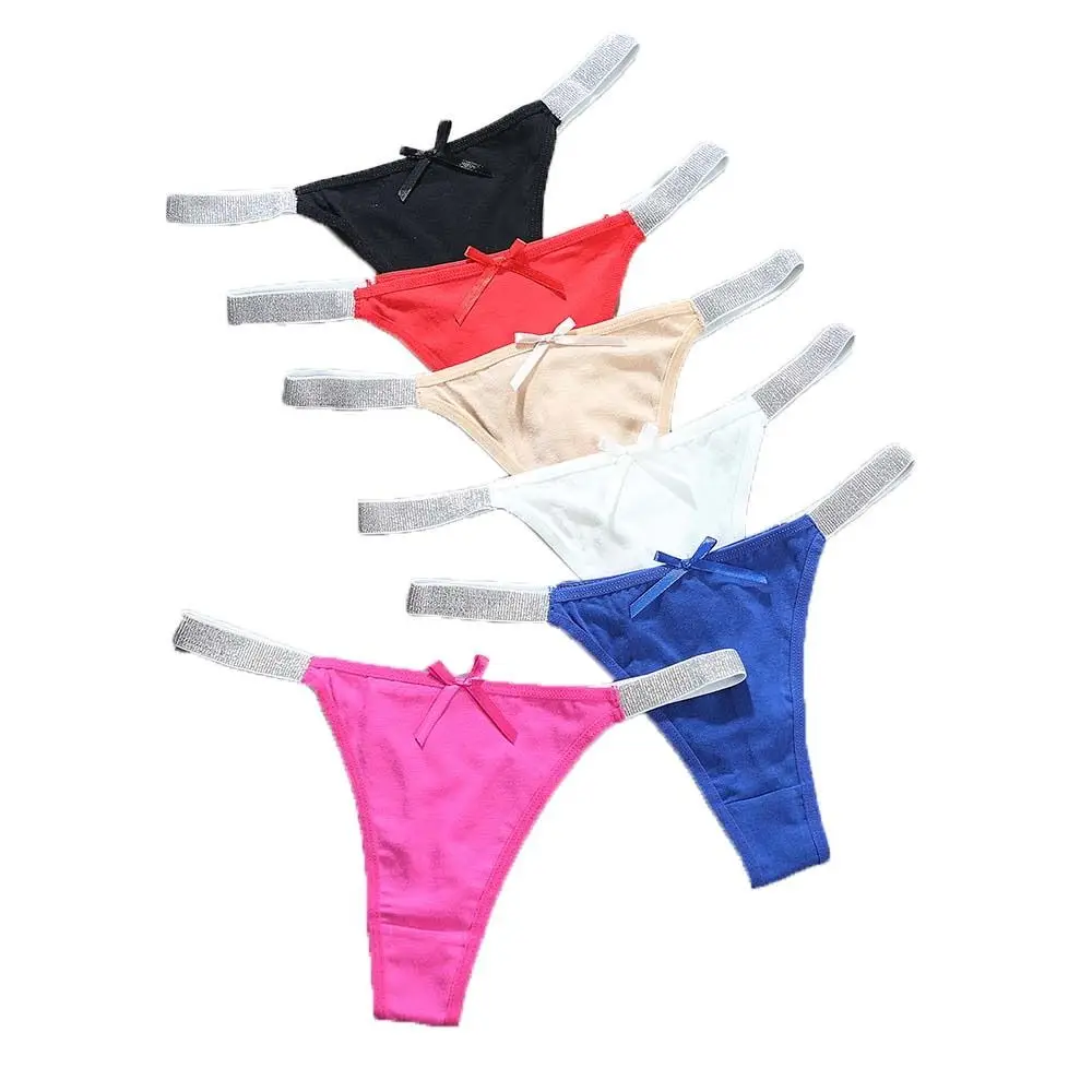 Celana Dalam Ikatan Simpul Pinggang Rendah Mulus Celana Dalam Wanita Sabuk Tipis Perak Pita G-String Lingerie Thong Katun Warna Solid