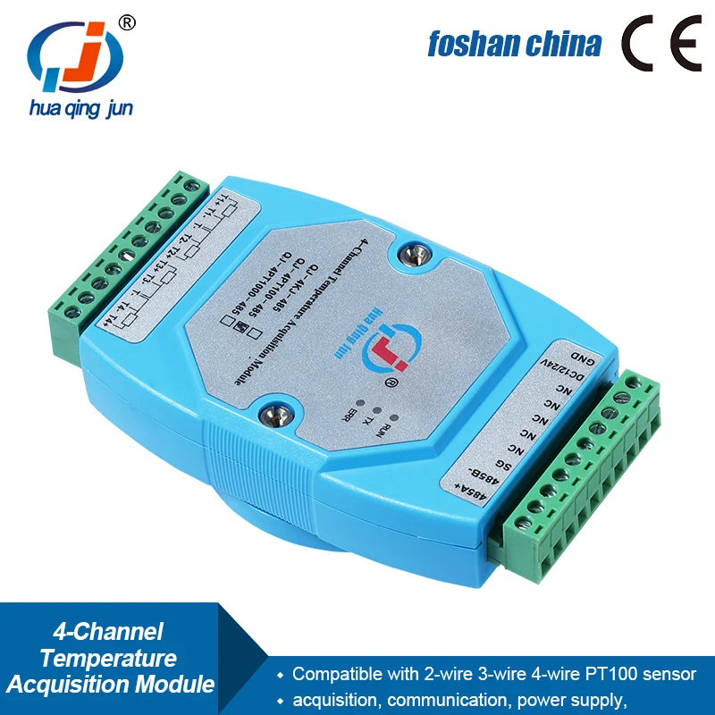 Huaqingjun 4-канальный модуль измерения температуры PT100, протокол MODBUS RTU, тепловое сопротивление для датчика температуры PT100