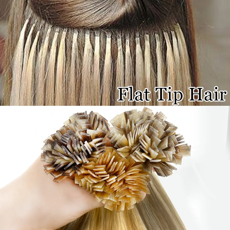 Flat Tip Hair Extensions Remy 100% Human Hairpieces Straight Keratin Tip Hair Extensions For Salon Pre Bonded Hairwigs