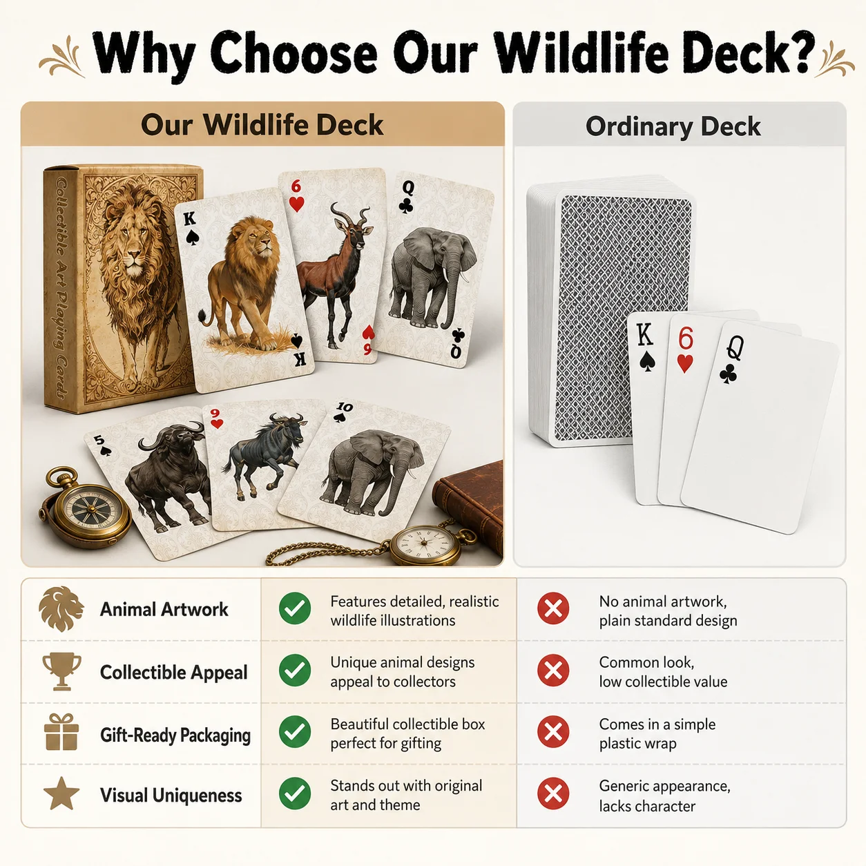 1A set Vintage Wildlife Animal - Vintage Collectible Playing Cards ulasan dan harga