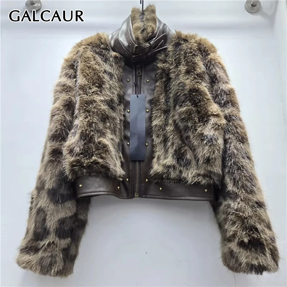 

GALCAUR Solid Spliced Zipper Jacket Female Turtleneck Long Sleeve Loose Streetwear Basics Women's Jackets Autumn Fashion Style