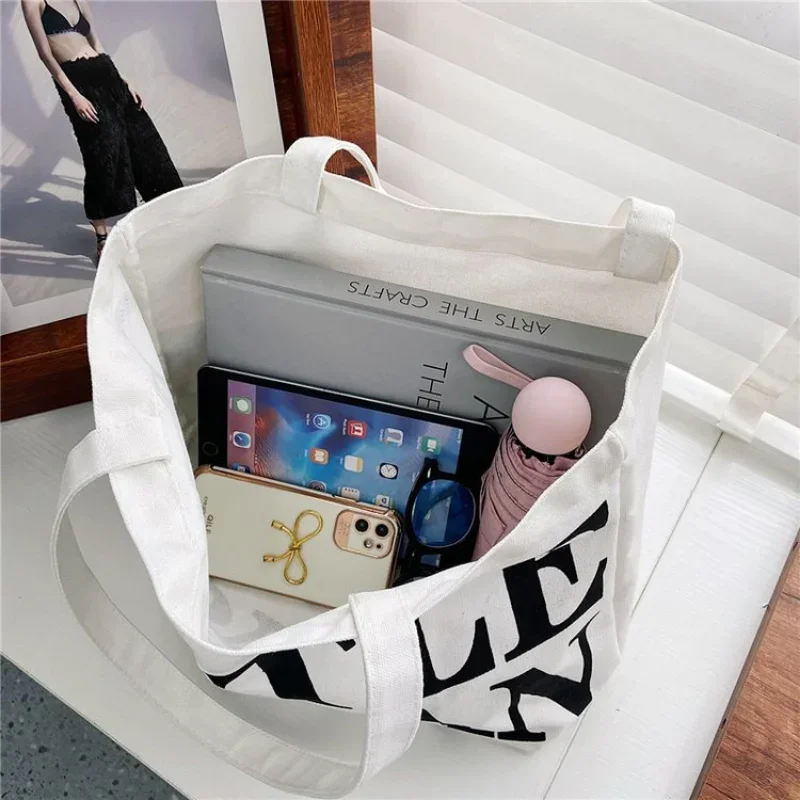 Tote Handbag Women\'s 2023 Summer New Fashion Korean Edition Simple Canvas Shoulder Bag Large Capacity Tote Letter Big Cloth Bag