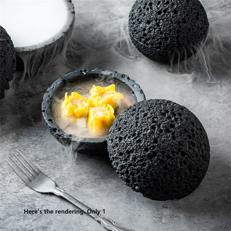 Bowl,Molecular Cuisine Creativity Imitate the Round Smoke Cup Black Tableware on the Ball Plate