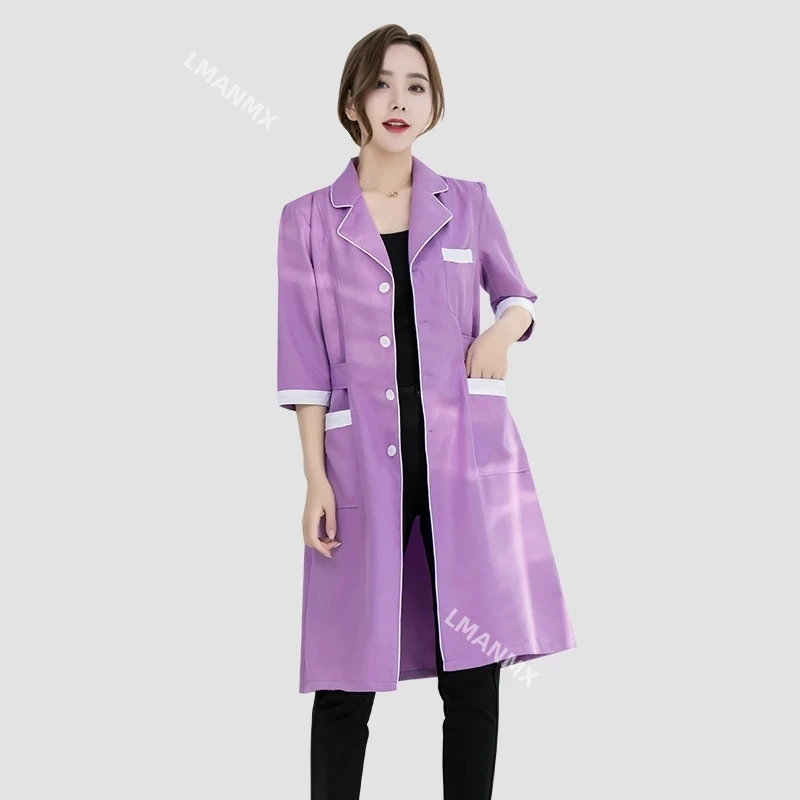 Beauty Salon Work Wear High quality Spa Uniforms Tattooist Work clothing Lab Coat Summer Purple Long Sleeve Scrubs Uniform New