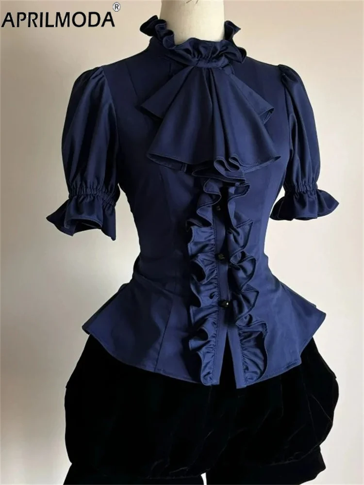 نفخة الأكمام اليابانية الفيكتوري القوطية لوليتا قمصان Y2k الجمالية الكشكشة القوس سليم بلوزة بلايز المرأة خمر أنيقة JK Blusas