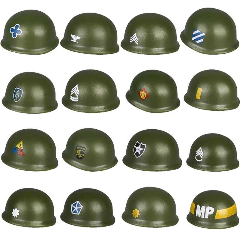 MOC WW2 Military Building Blocks Navy Air Force Infantry Sergeant Lieutenant Colonel Rank Helmet Tactical Accessories Bricks Toy