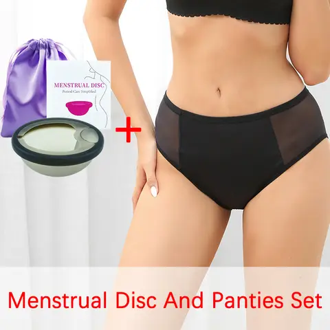 Women Menstrual Disc And Panties Set Medical Silicone period Menstruation Insert Disco Leak Proof Underwear Briefs Reusable Kit