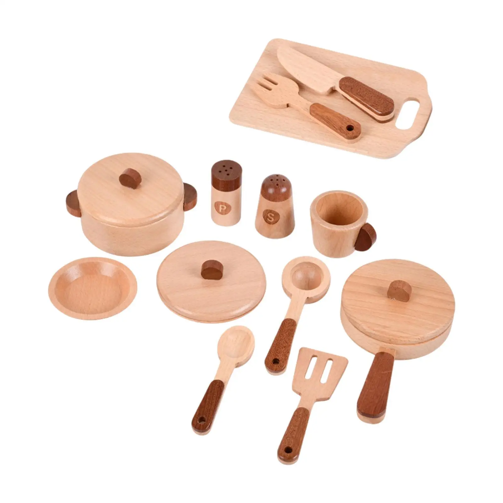 

Pretend Play Toy Wood Play Cooking Set Gift Playset Montessori Kitchen Playset Cookware Toy for Girls Children Birthday Gift