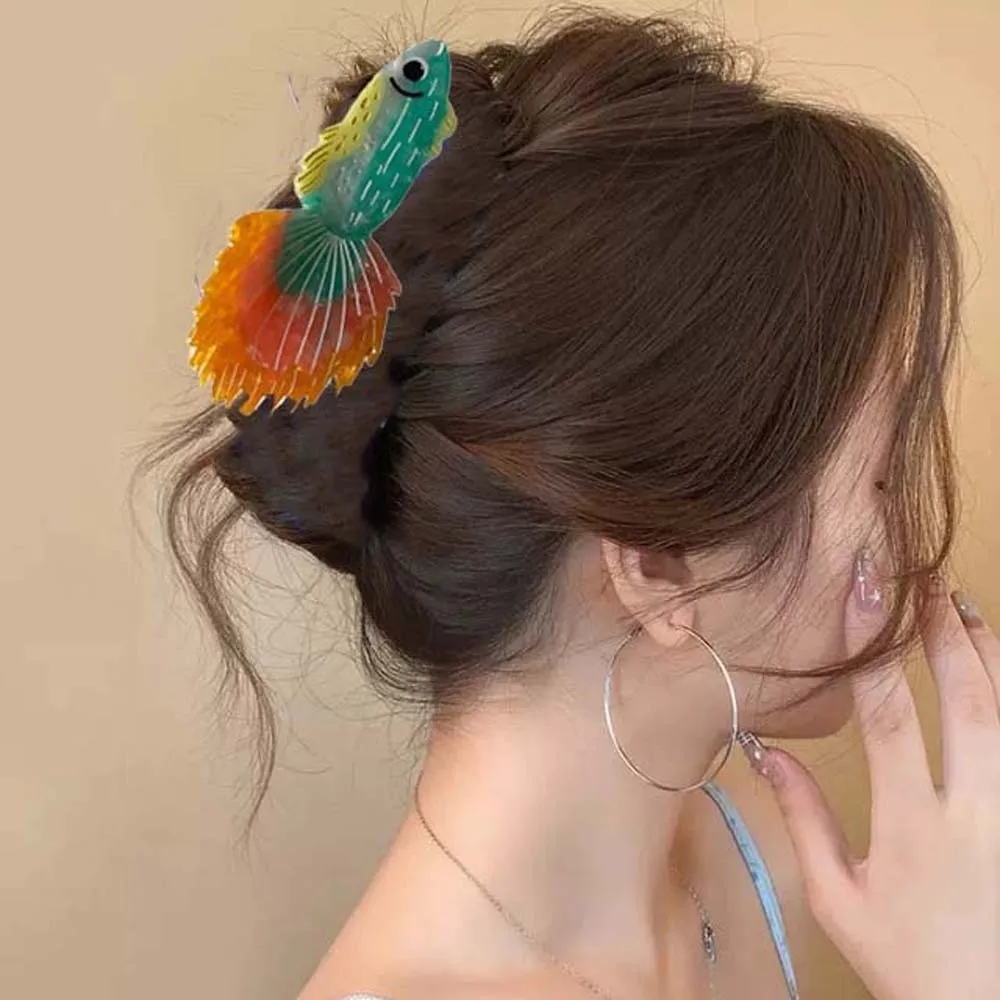 

Acrylic Guppy Hair Claw Fish Korean Style Silver Arowana Shark Clip Swordfish Contrast Color Acetic Acid Hair Claw Travel