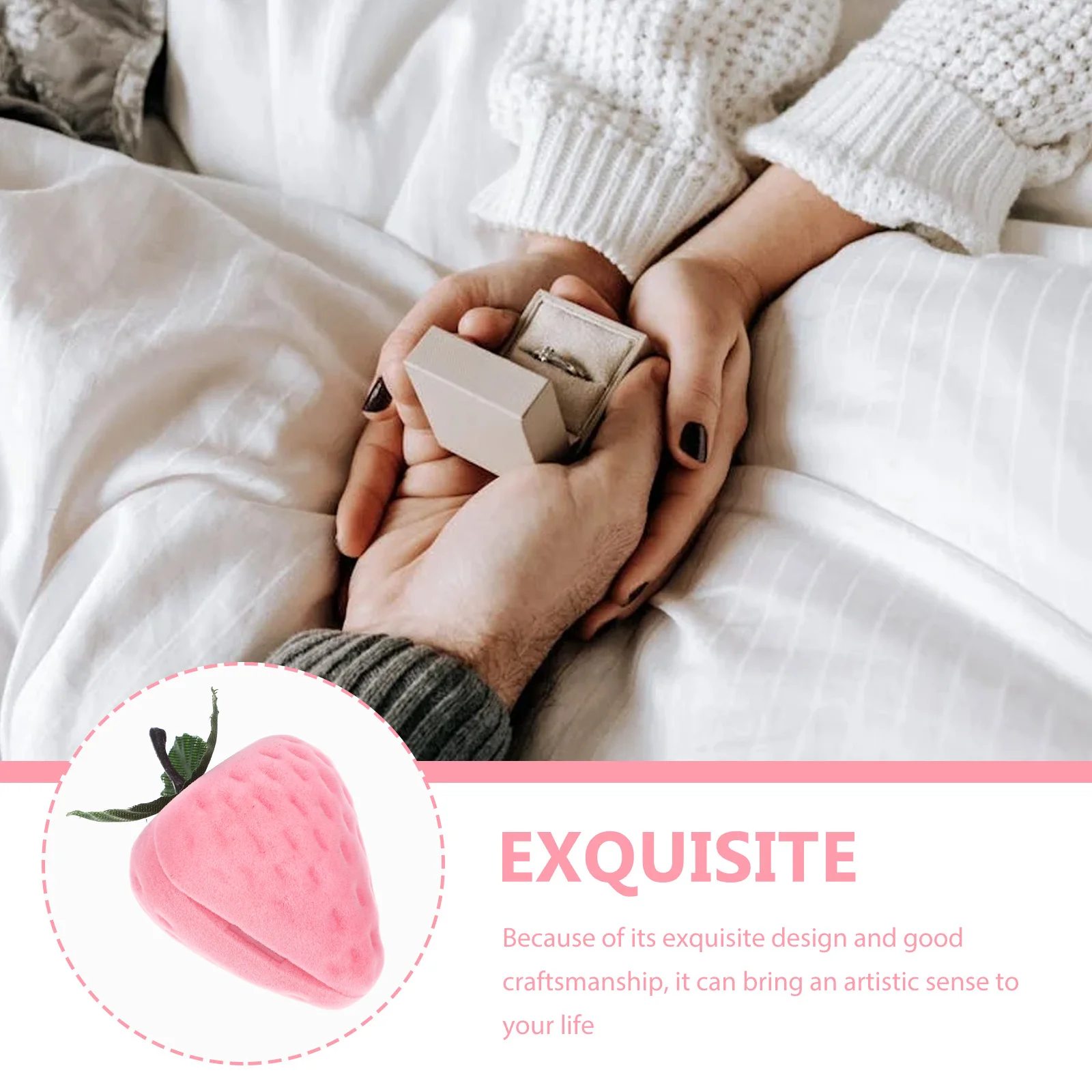 

1pc Strawberry Shaped Ring Box Jewelry Storage Case Cute Portable Organizer Wedding Gift Pink Foldable Trinket Travel Box