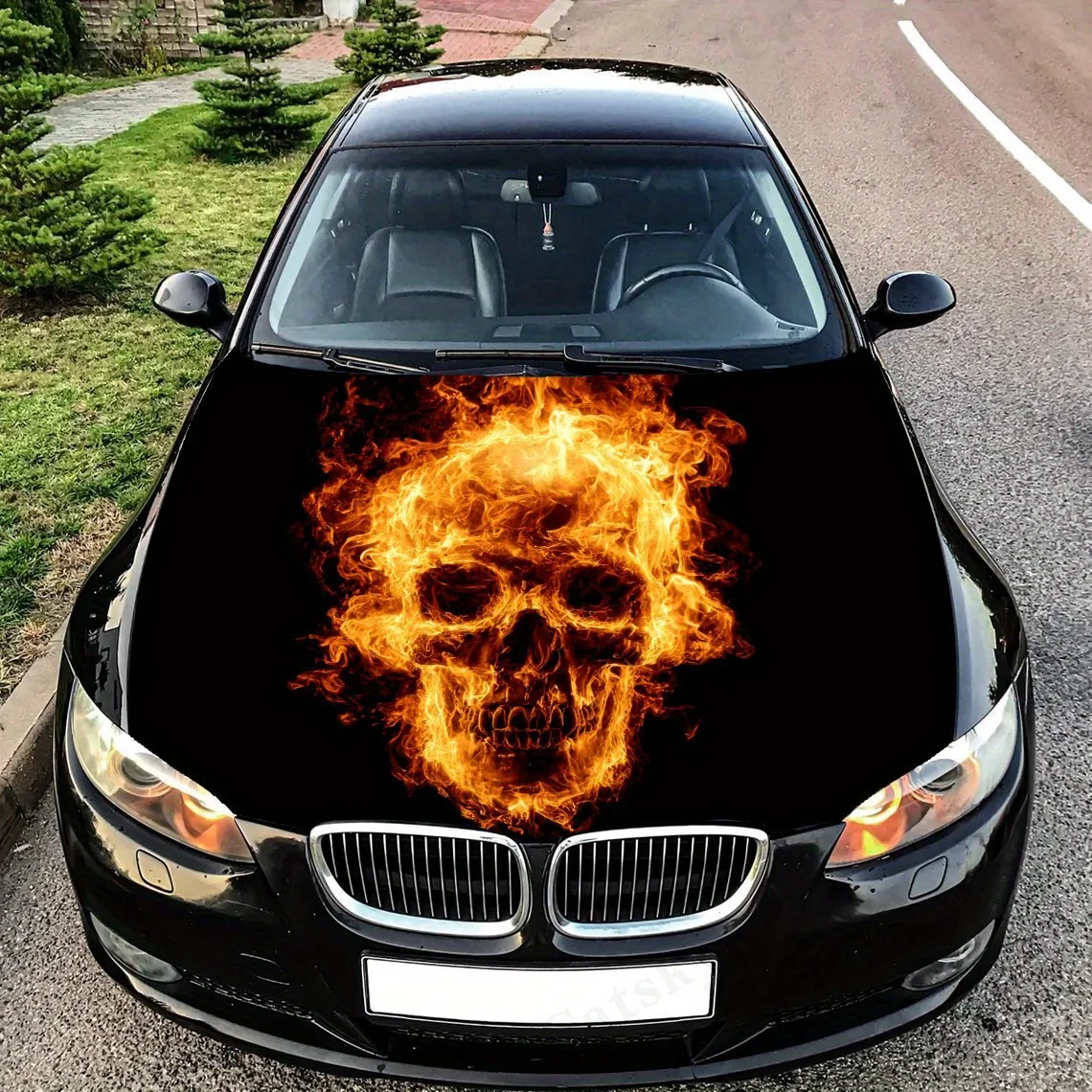 

Flaming Skull Car Hood Decal Sticker - Splash-Resistant, Easy Removal Durable Vinyl Wrap, Fit For All Vehicles, Car Accessories